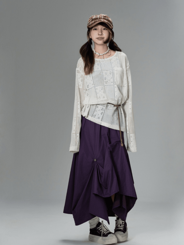 Asymmetrical Hem Pinstripe Maxi Skirt - COPPING THREADS - CT Coquette