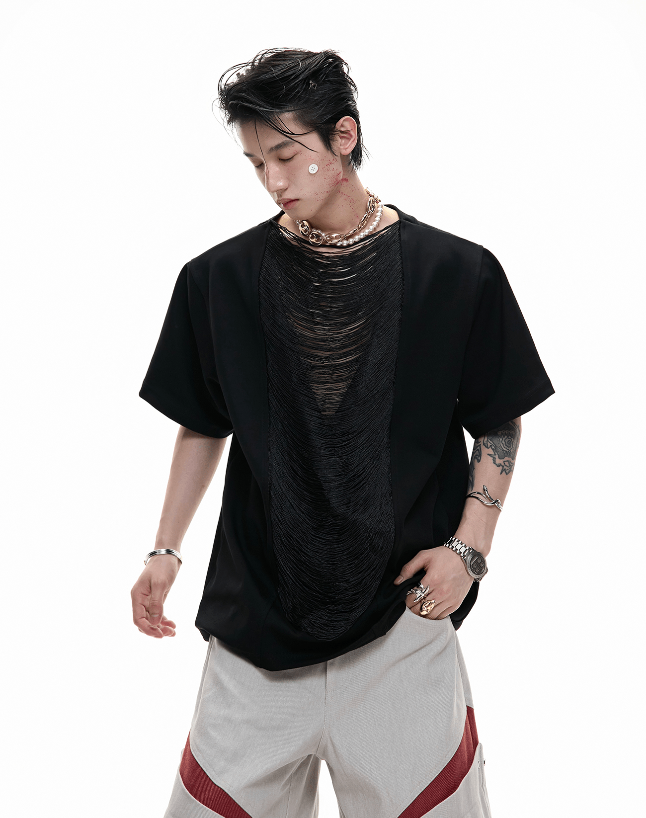 Avant - Garde Draped V - Cutout Tee - COPPING THREADS - ArguE CulturE