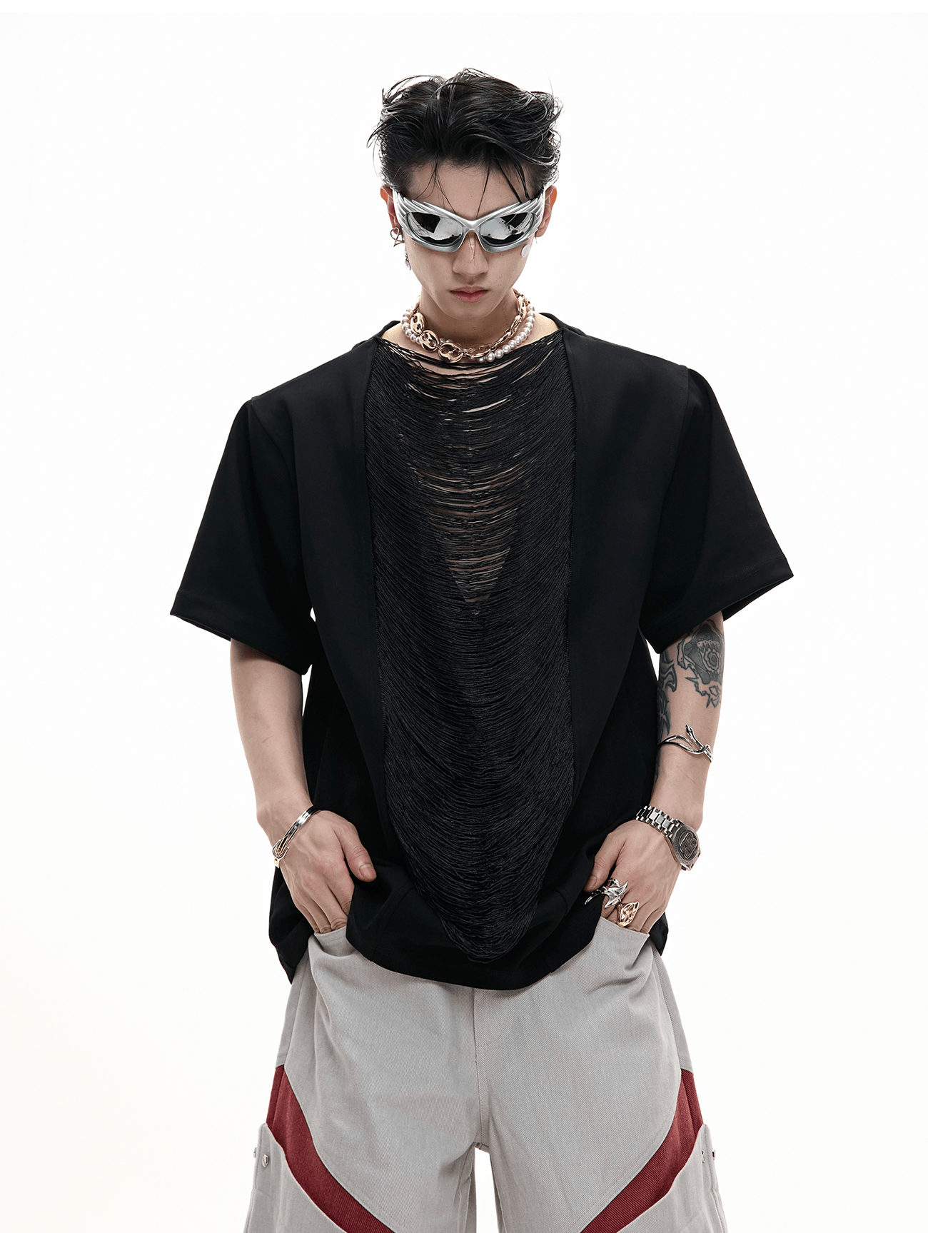 Avant - Garde Draped V - Cutout Tee - COPPING THREADS - ArguE CulturE