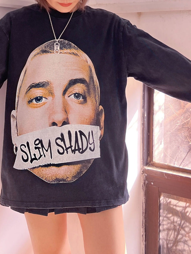 Verwaschenes Vintage-Langarm-T-Shirt mit Avatar-Print Main Image