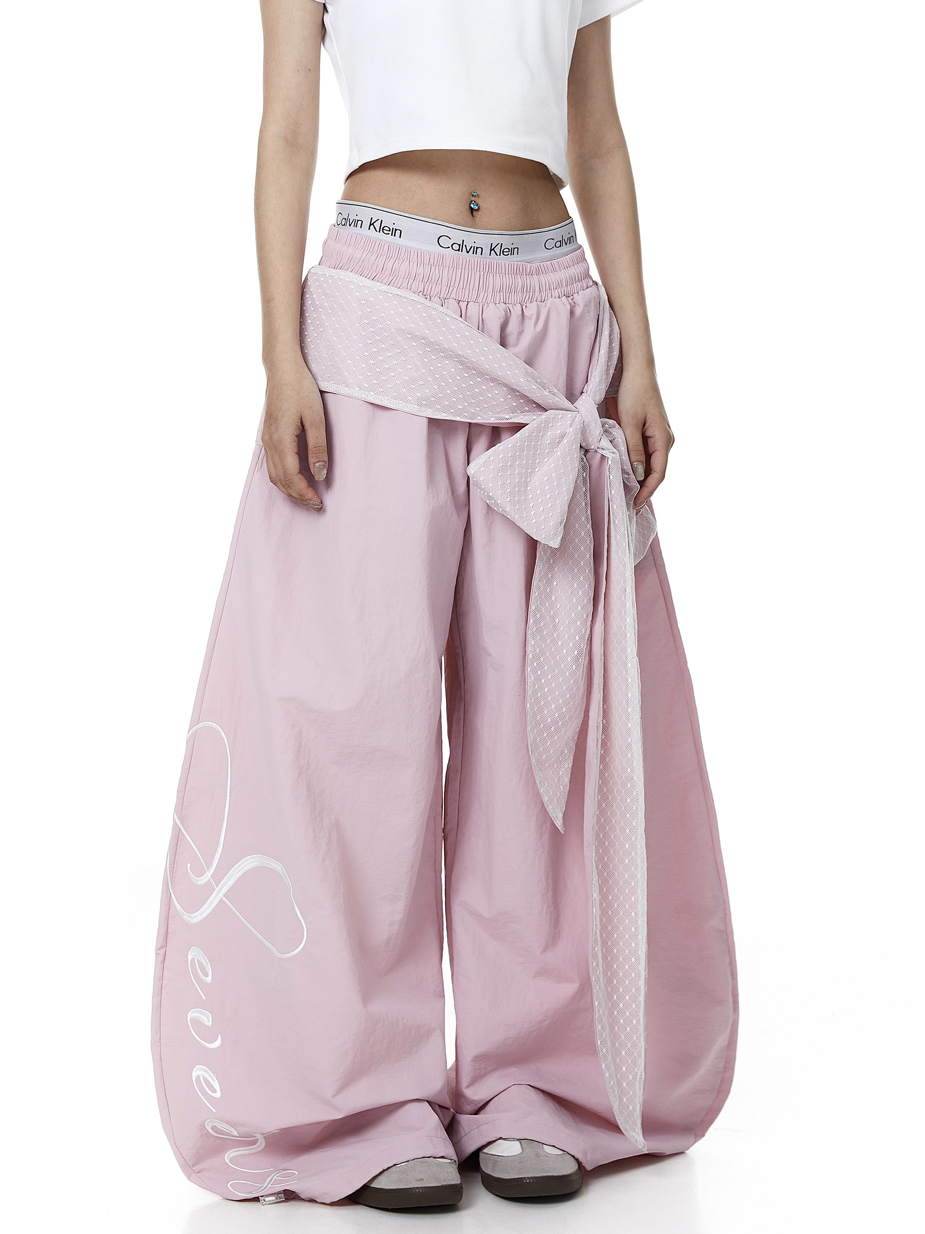Lace Tie Layered Parachute Pants