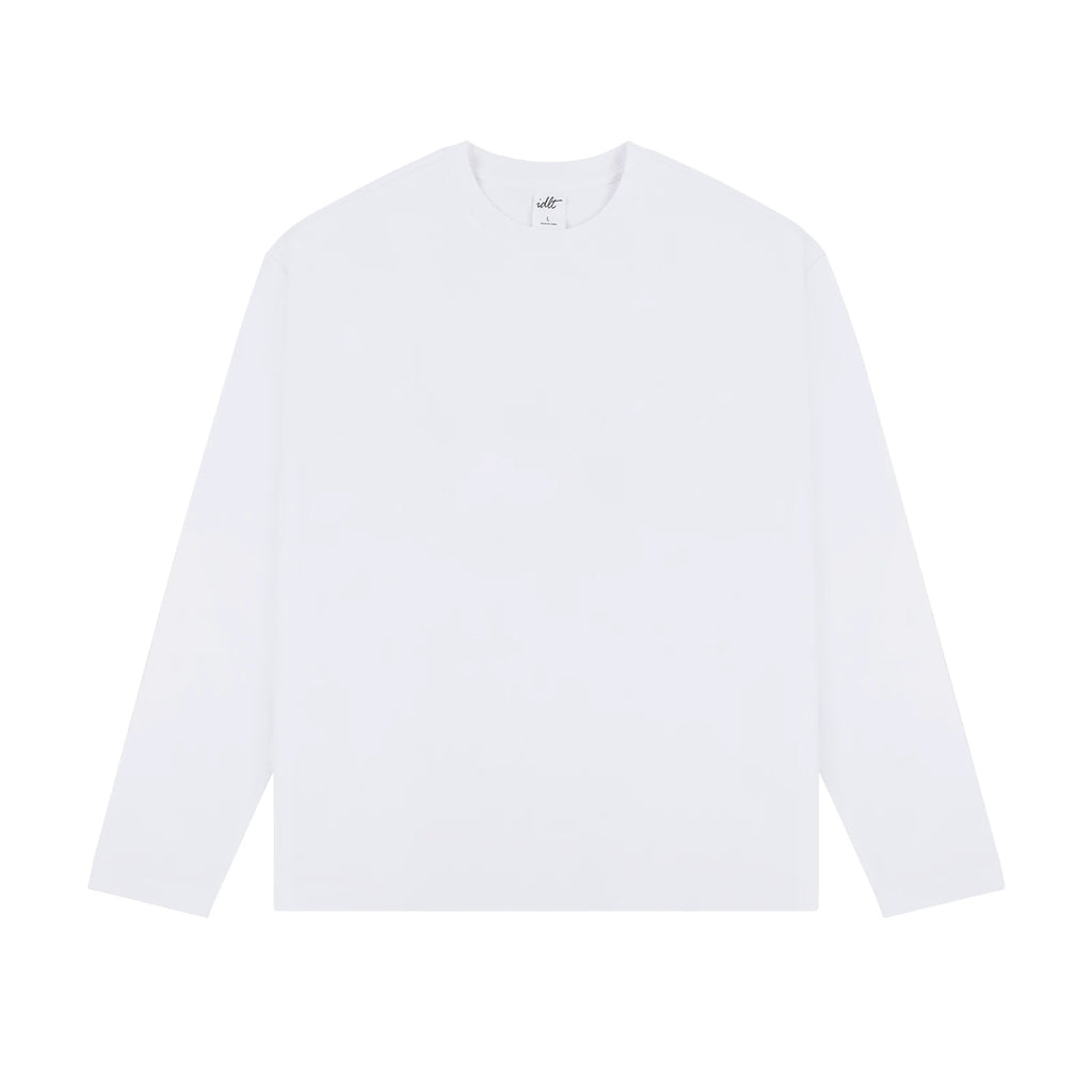 IDLT long sleeve T-shirt, white front.