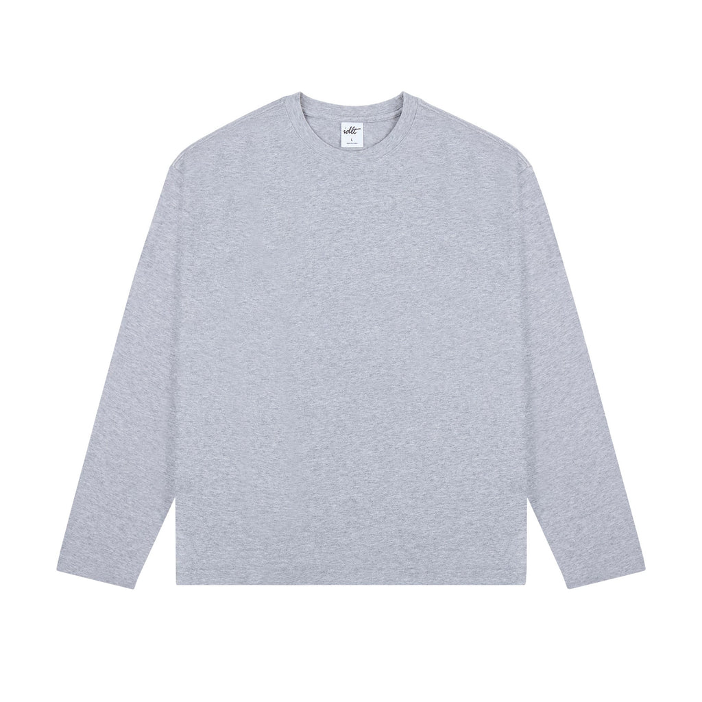 IDLT long sleeve T-shirt, heather gray front.