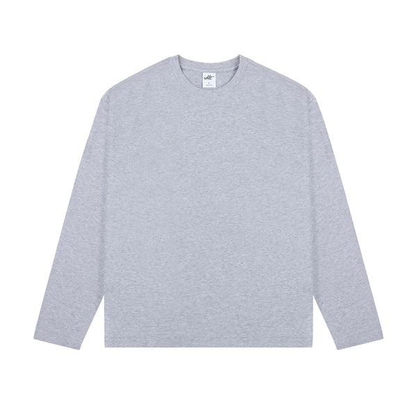 IDLT long sleeve T-shirt, heather gray front.