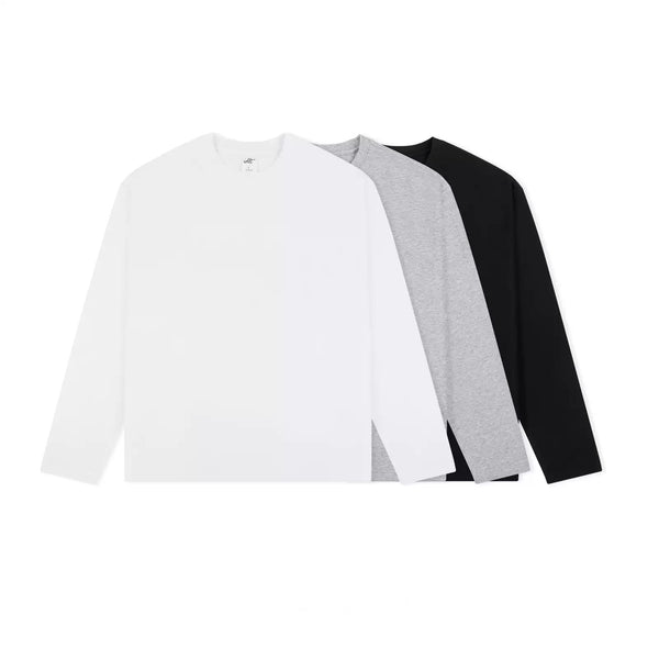 IDLT long sleeve T-shirt, layered white gray and black shirts.
