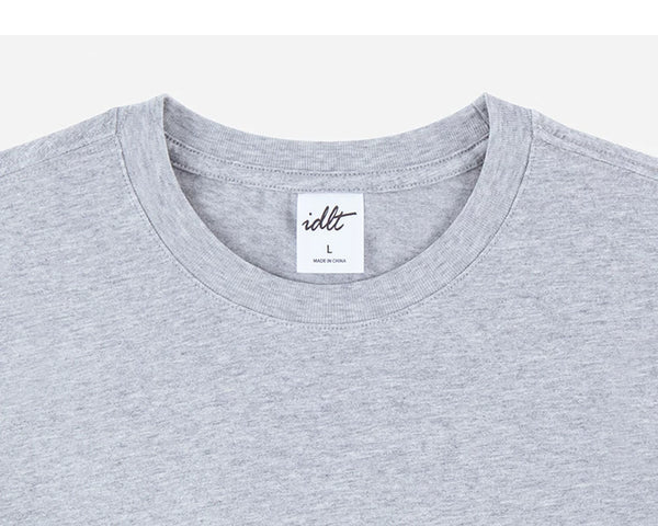 IDLT long sleeve T-shirt, heather gray crewneck.