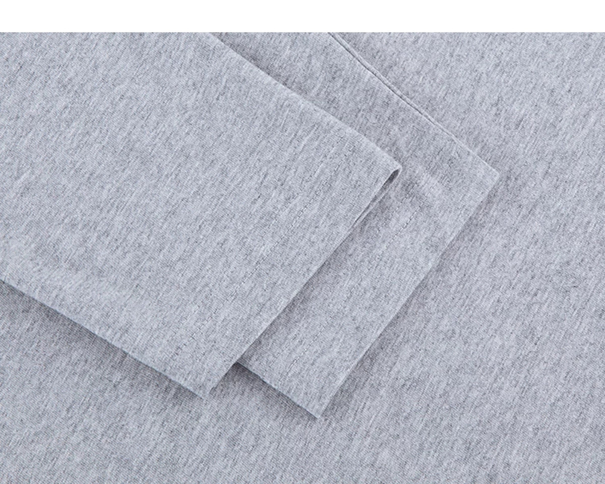 IDLT long sleeve T-shirt, heather gray cuff stitching.