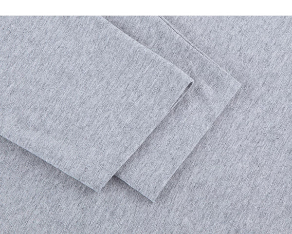 IDLT long sleeve T-shirt, heather gray cuff stitching.