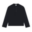 IDLT long sleeve henley, black front.