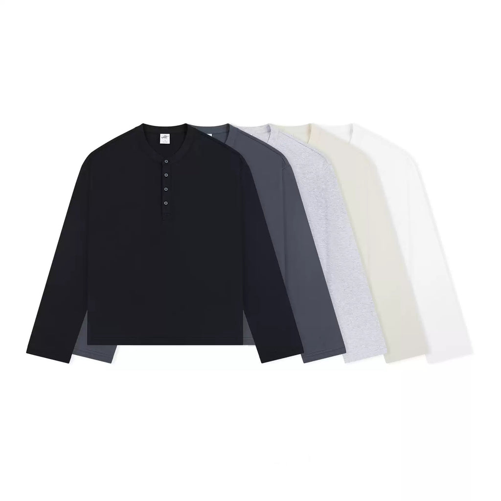 IDLT long sleeve henley, color lineup.