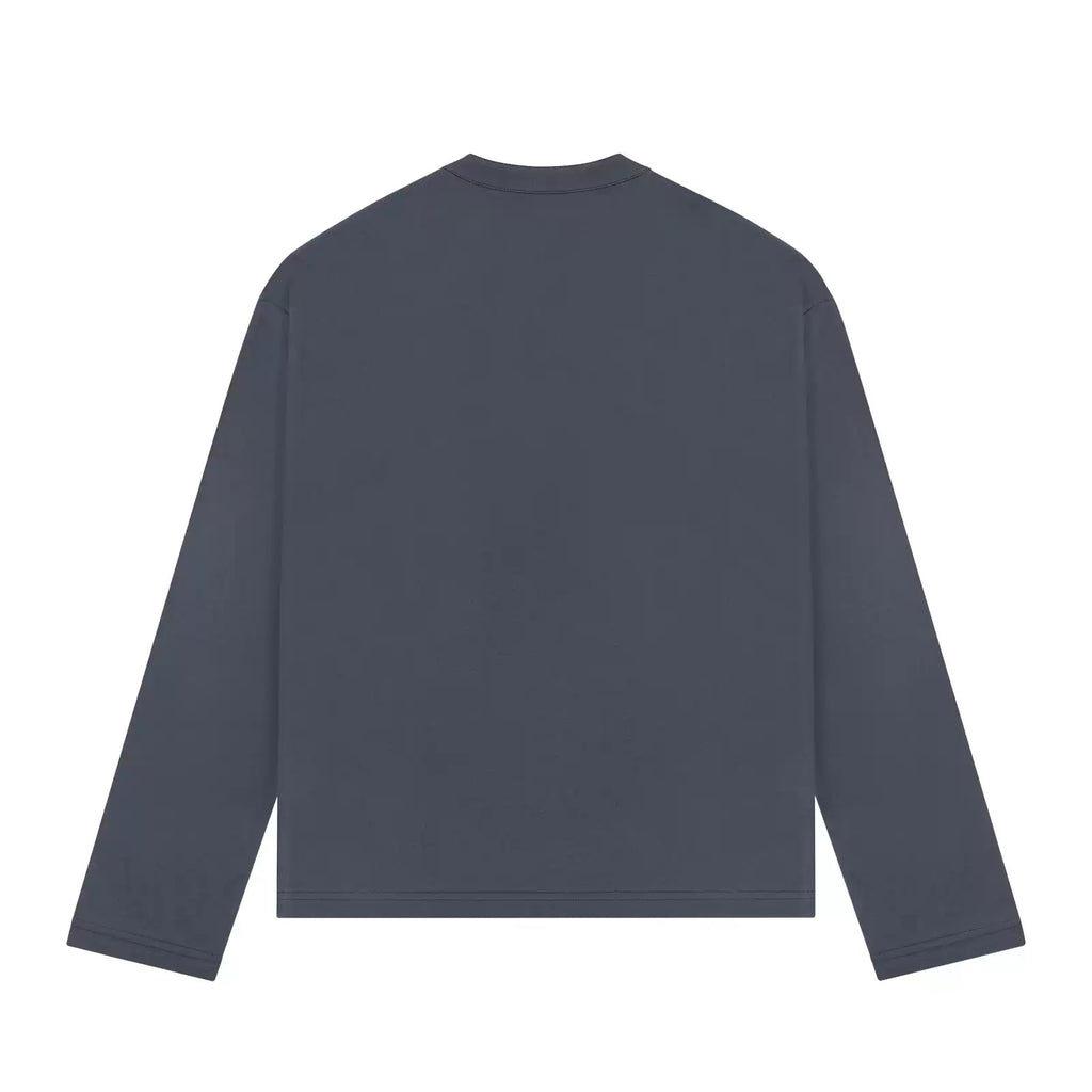 IDLT long sleeve henley, dark gray back.