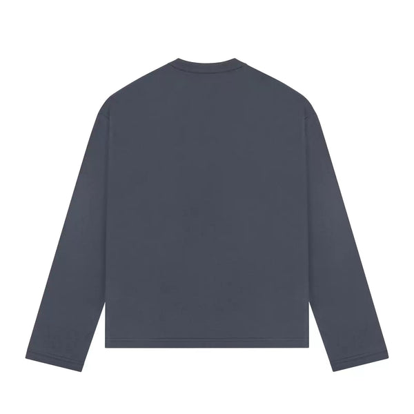 IDLT long sleeve henley, dark gray back.