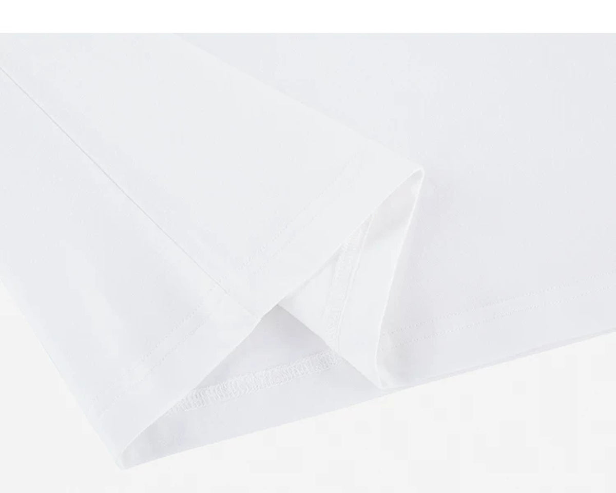 IDLT long sleeve henley, white folded hem.
