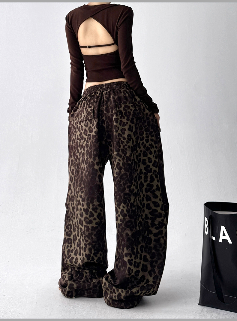 Leopard Print Drawstring Wide-Leg Pants