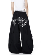 Letter Print Parachute Cargo Pants