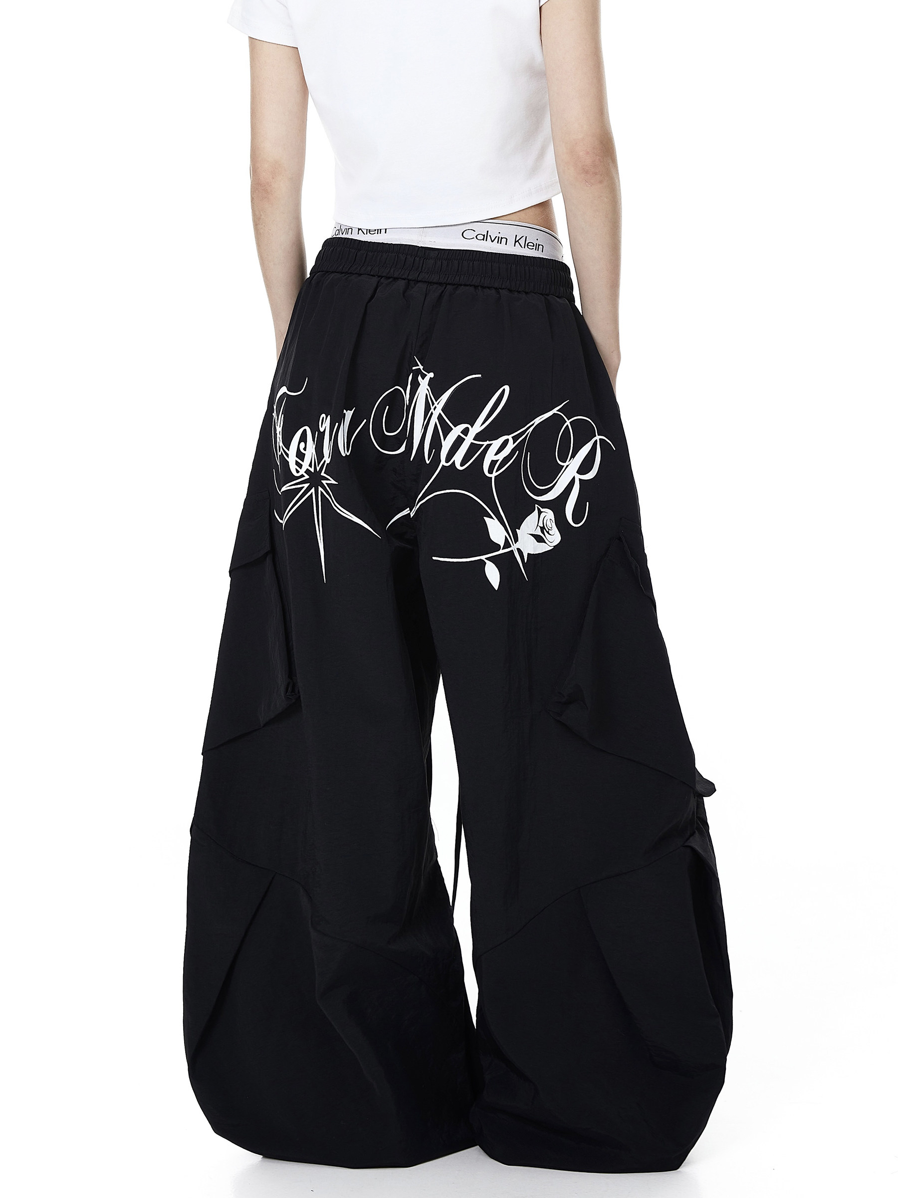 Letter Print Parachute Cargo Pants