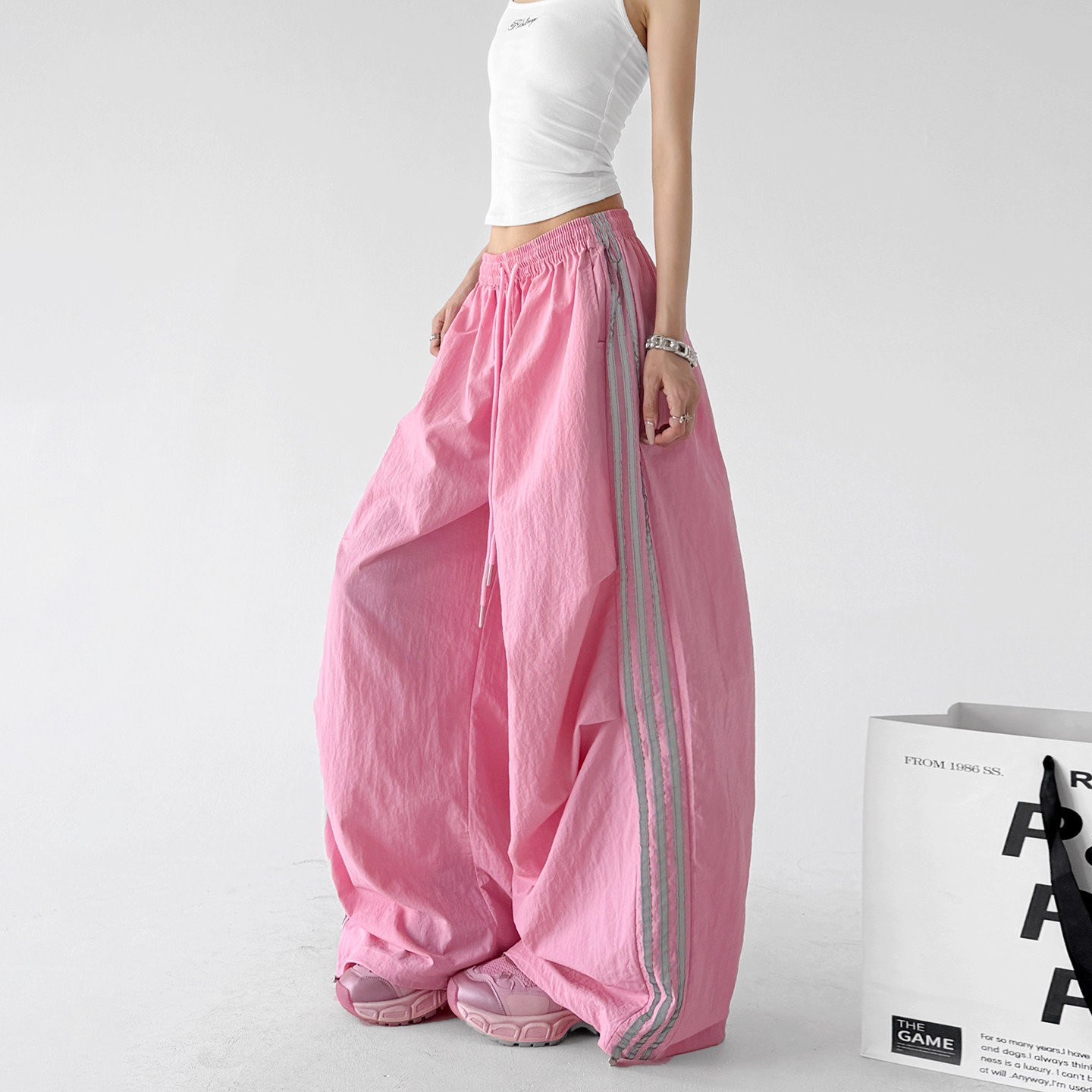 Side Stripe Parachute Pants - CT216