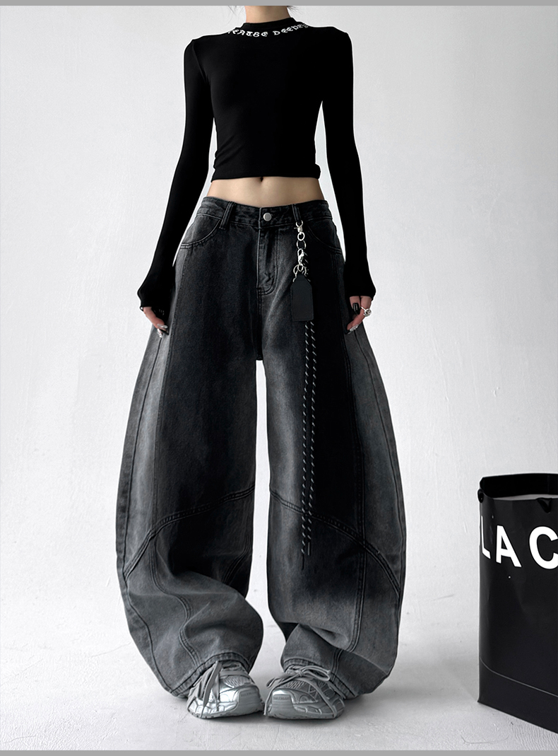 Gradient Wash Curved‑Panel Wide‑Leg Jeans