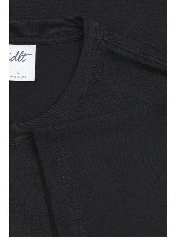 IDLT T-shirt, black neckline and label.