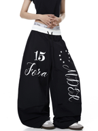 Color-Block Letter Print Parachute Pants