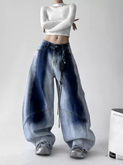 Gradient Wash Curved‑Panel Wide‑Leg Jeans