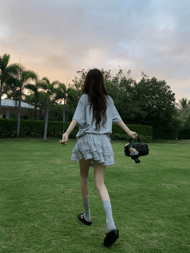 Balletcore Graphic Tee & Layered Tulle Cake Skirt Set Main Image