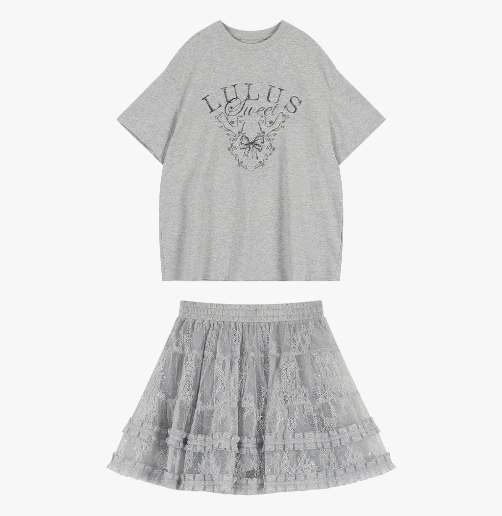 Balletcore Graphic Tee & Layered Tulle Cake Skirt Set - COPPING THREADS - LulusMiracle