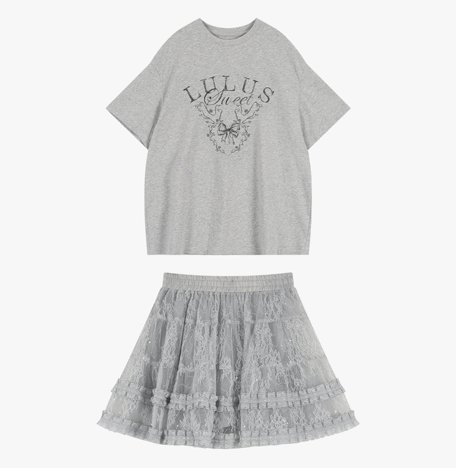 Balletcore Graphic Tee & Layered Tulle Cake Skirt Set - COPPING THREADS - LulusMiracle Hover Image
