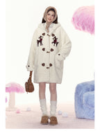 Bambi Embroidered Mid - Length Hooded Sherpa Fleece Coat - COPPING THREADS - AYF
