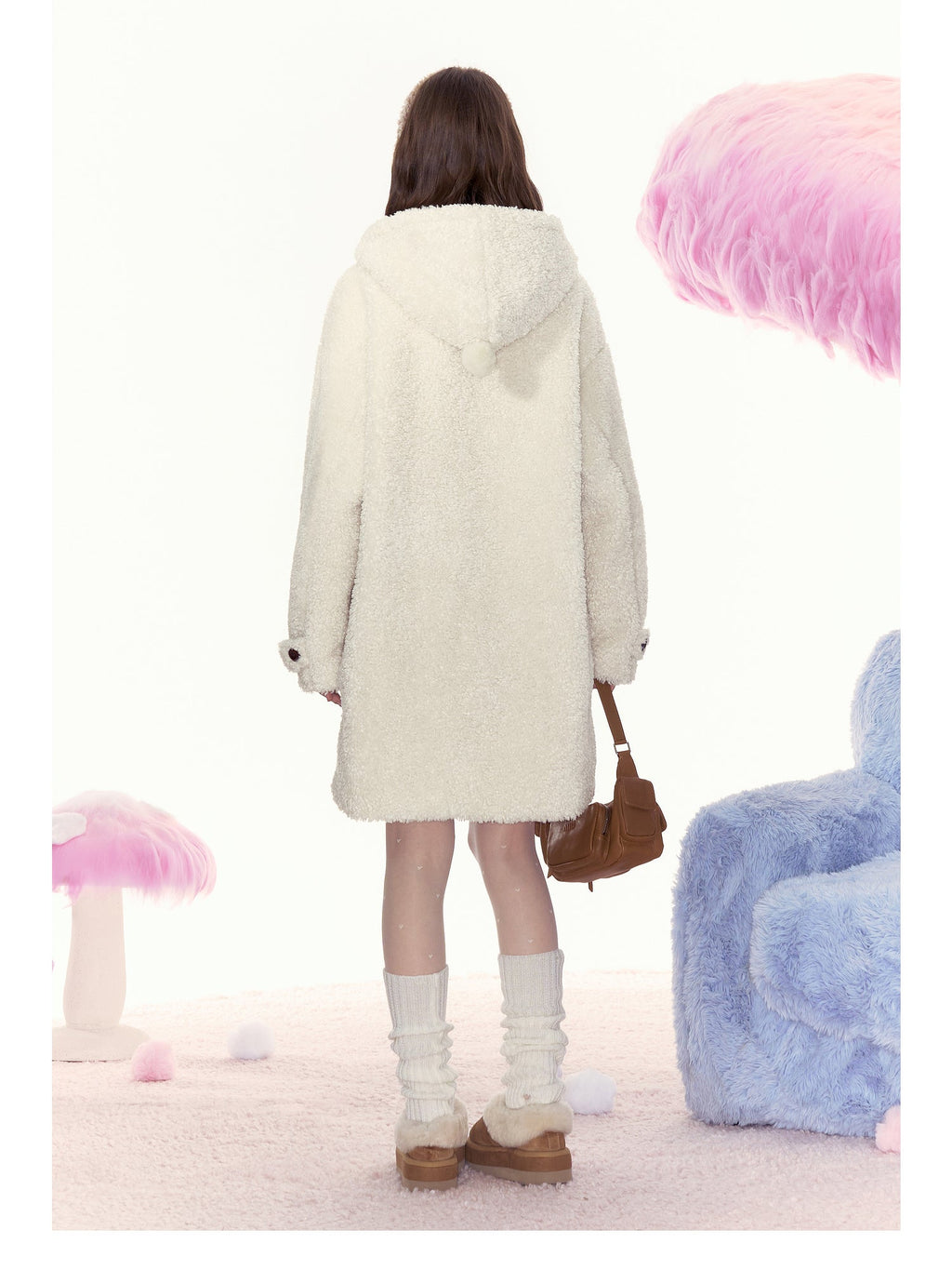 Bambi Embroidered Mid - Length Hooded Sherpa Fleece Coat - COPPING THREADS - AYF