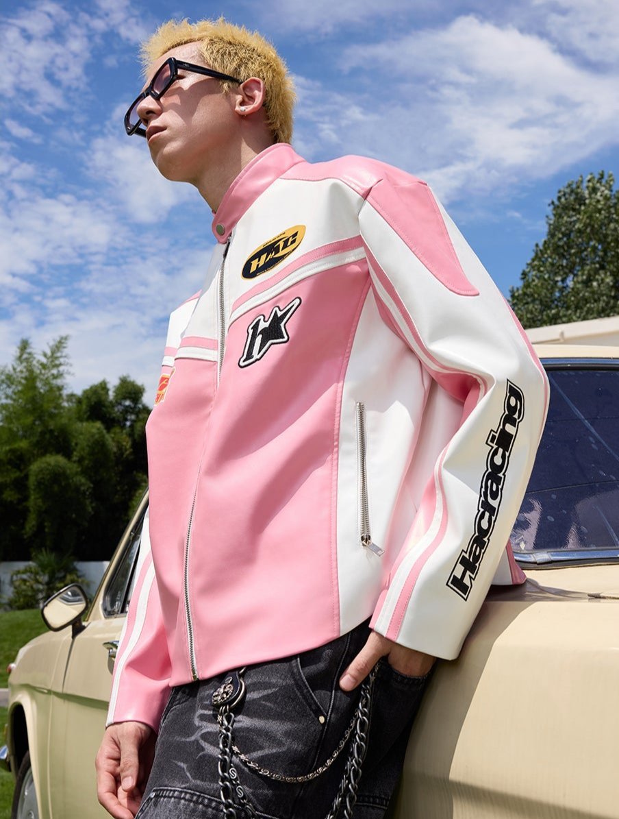 Barbie Pink and White Embroidered Racing Jacket - COPPING THREADS - Harsh and Cruel