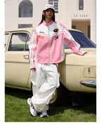 Barbie Pink and White Embroidered Racing Jacket - COPPING THREADS - Harsh and Cruel