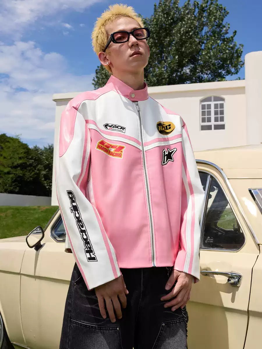 Barbie Pink and White Embroidered Racing Jacket - COPPING THREADS - Harsh and Cruel