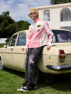 Barbie Pink and White Embroidered Racing Jacket - COPPING THREADS - Harsh and Cruel