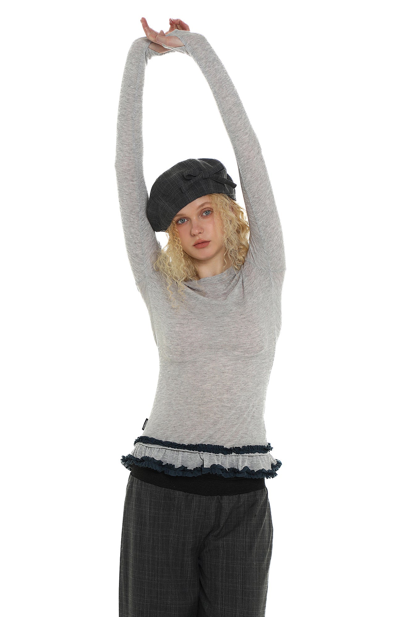 Basic Layered Ruffle Hem Fitted Long Sleeve T-Shirt - COPPING THREADS - MOROMORO