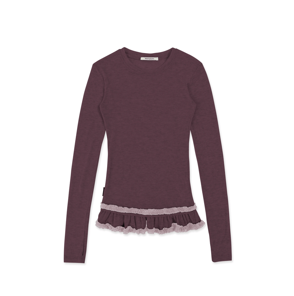 Basic Layered Ruffle Hem Fitted Long Sleeve T-Shirt - COPPING THREADS - MOROMORO