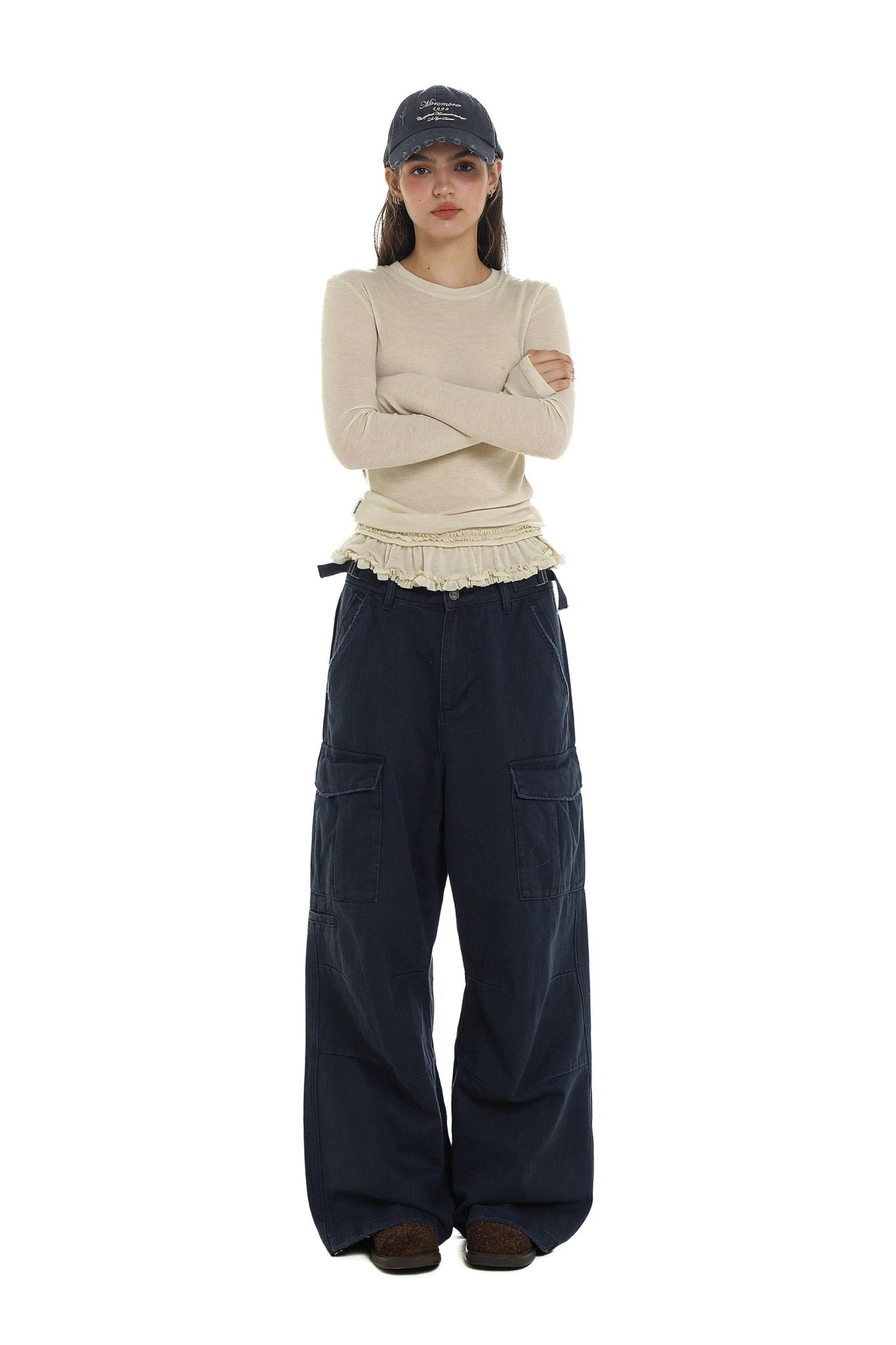 Basic Layered Ruffle Hem Fitted Long Sleeve T-Shirt - COPPING THREADS - MOROMORO