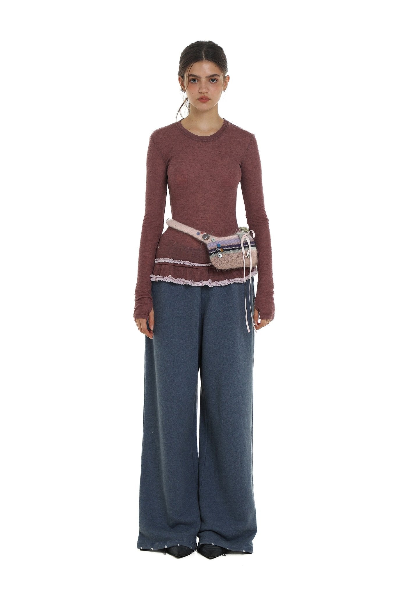 Basic Layered Ruffle Hem Fitted Long Sleeve T-Shirt Secondary image