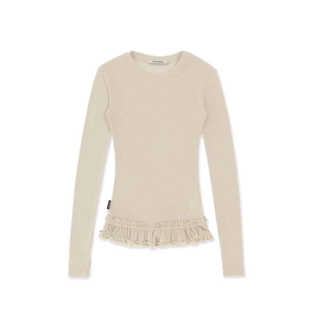 Basic Layered Ruffle Hem Fitted Long Sleeve T-Shirt - COPPING THREADS - MOROMORO