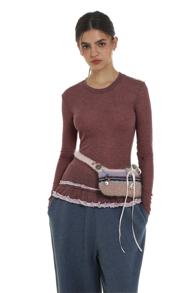 Basic Layered Ruffle Hem Fitted Long Sleeve T-Shirt - COPPING THREADS - MOROMORO Hover Image