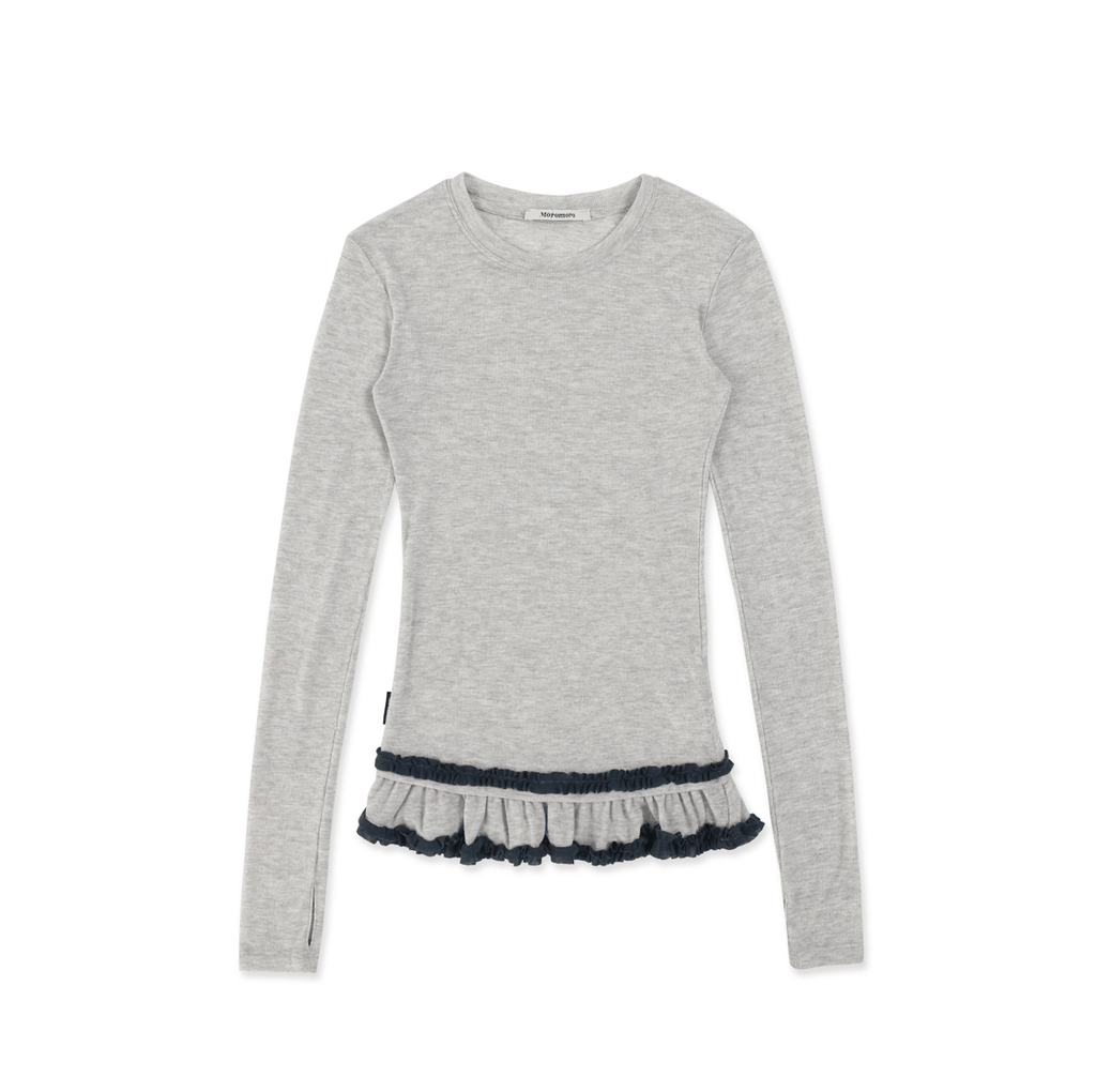 Basic Layered Ruffle Hem Fitted Long Sleeve T-Shirt - COPPING THREADS - MOROMORO