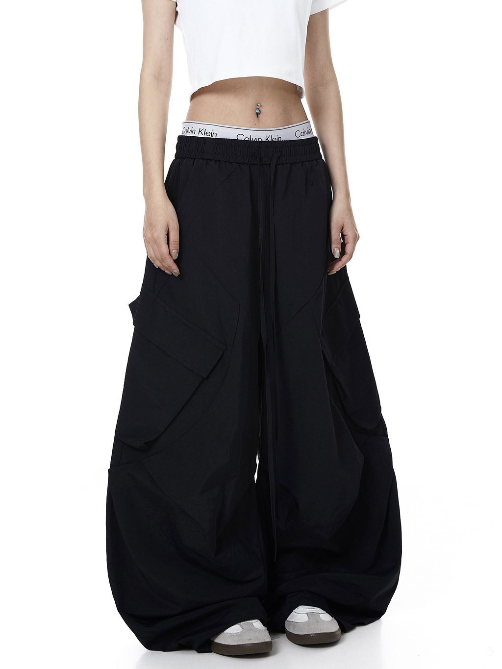 Letter Print Parachute Cargo Pants