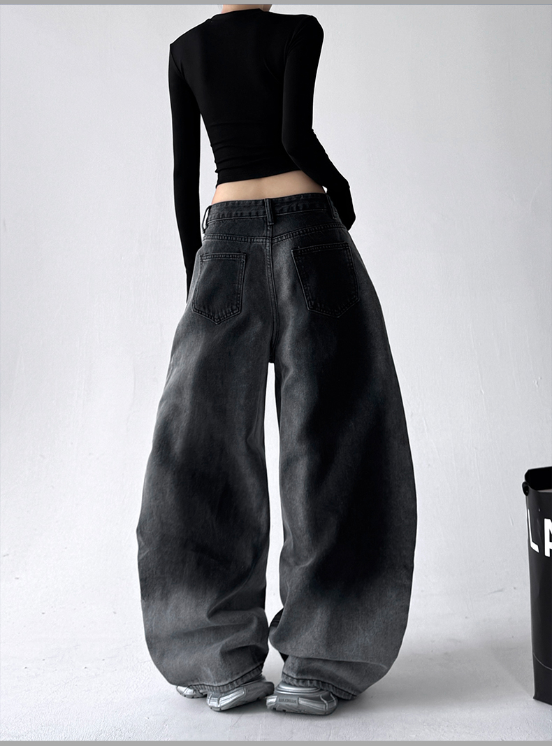 Gradient Wash Curved‑Panel Wide‑Leg Jeans
