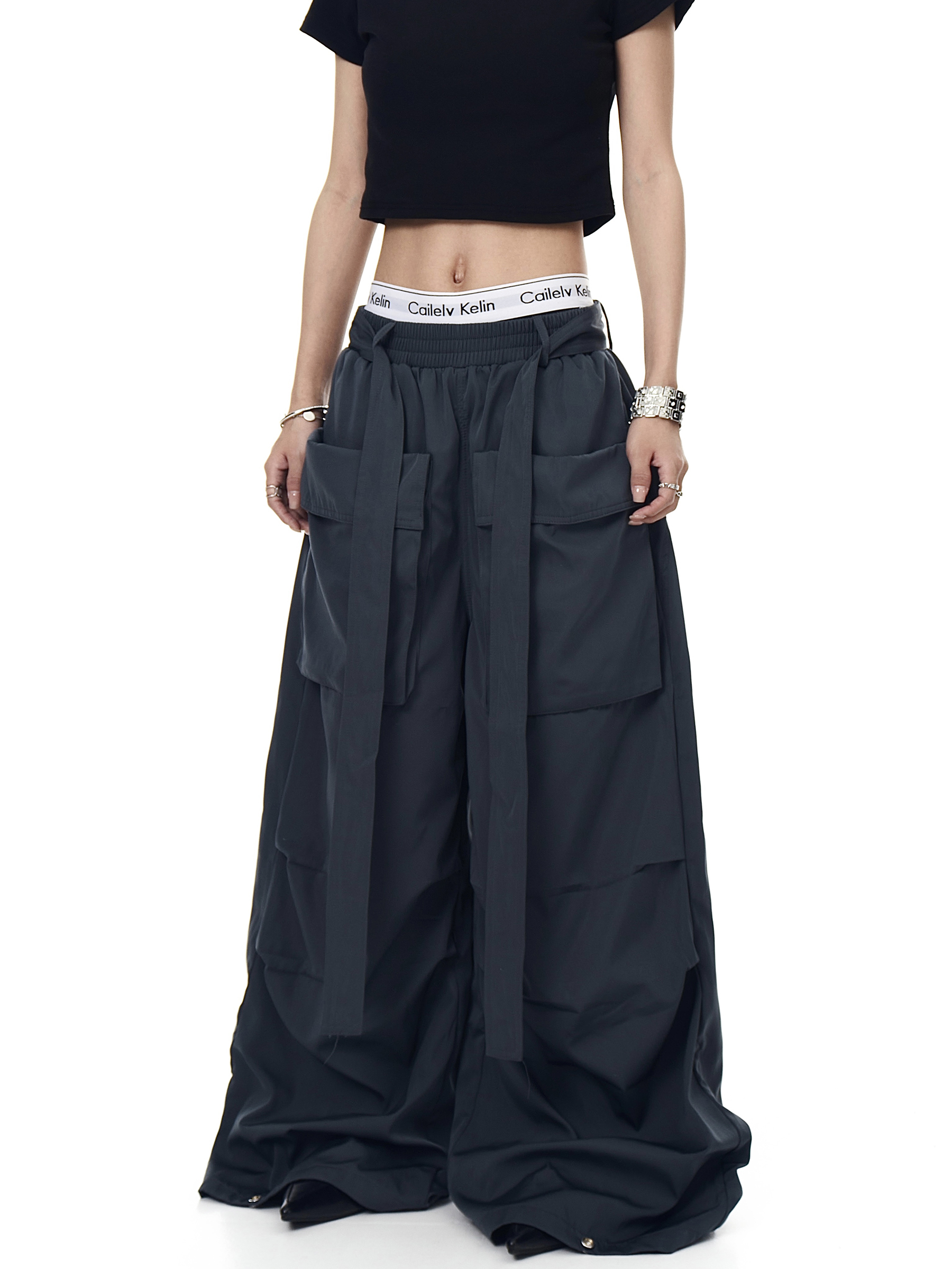 Detachable Belt Oversized Pocket Cargo Pants