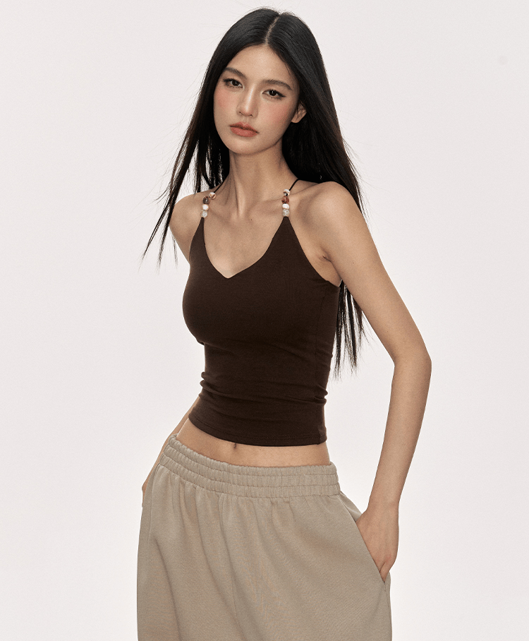 Beaded Strap Crisscross Halter Cami Top - COPPING THREADS - Anna Aneae