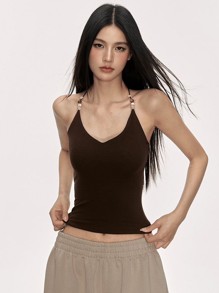 Beaded Strap Crisscross Halter Cami Top - COPPING THREADS - Anna Aneae