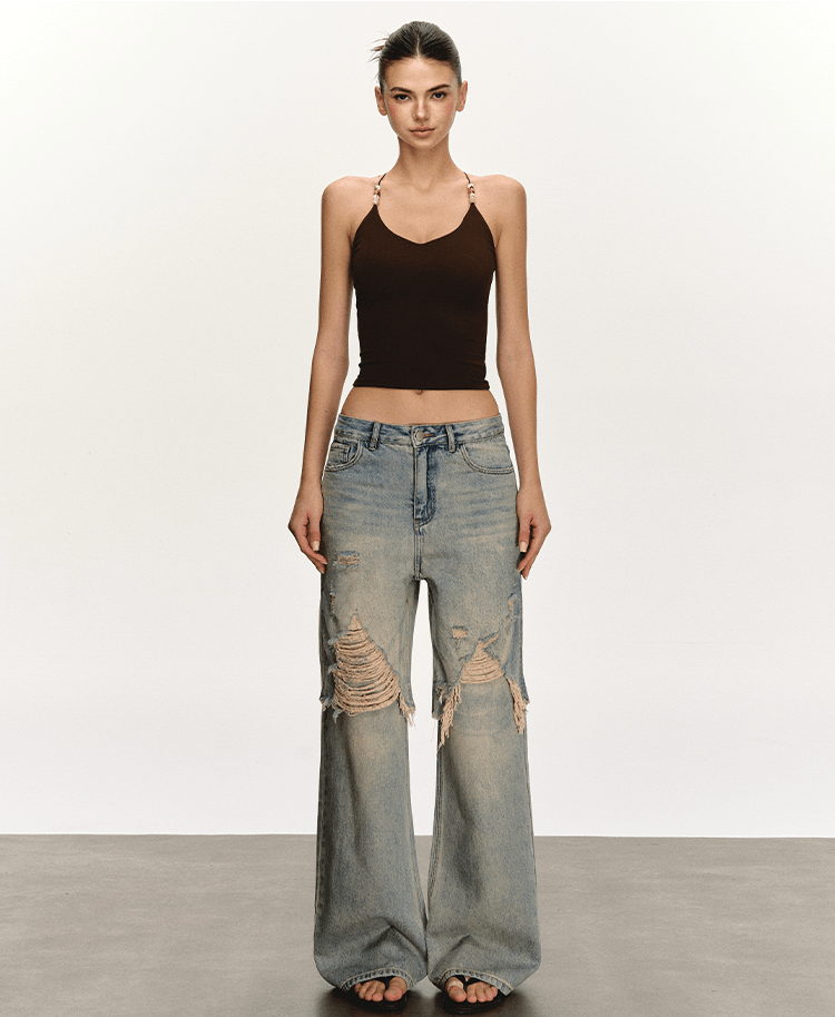 Beaded Strap Crisscross Halter Cami Top - COPPING THREADS - Anna Aneae