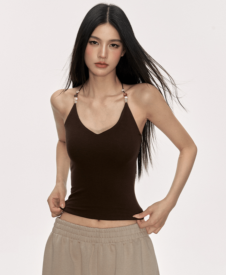 Beaded Strap Crisscross Halter Cami Top - COPPING THREADS - Anna Aneae