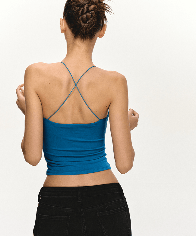 Beaded Strap Crisscross Halter Cami  Top Main Image