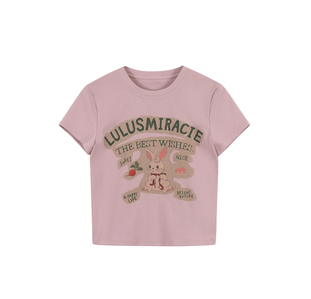 “Best Wishes Bunny” Graphic Fitted Crop Tee - COPPING THREADS - LulusMiracle